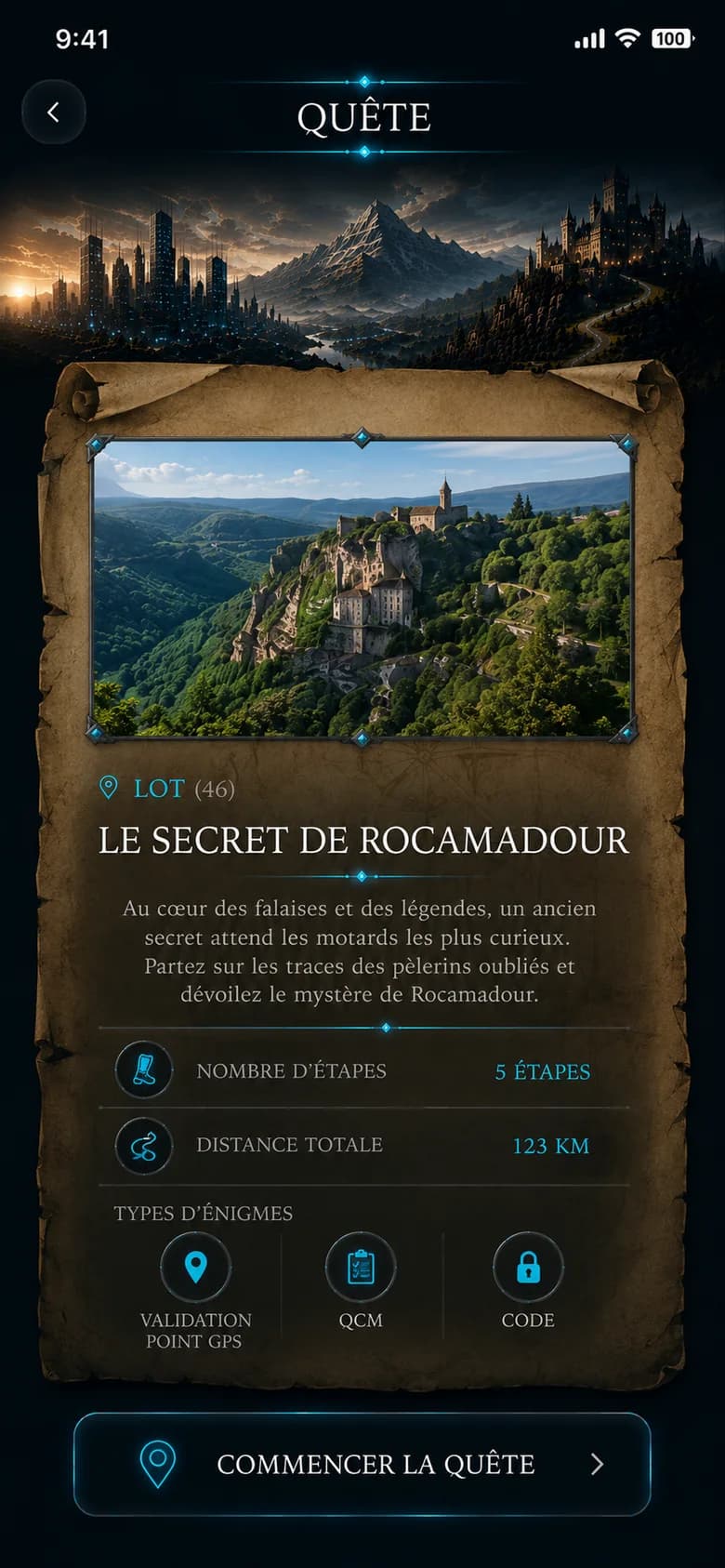 Quête Le secret de Rocamadour : 5 étapes, 123 km